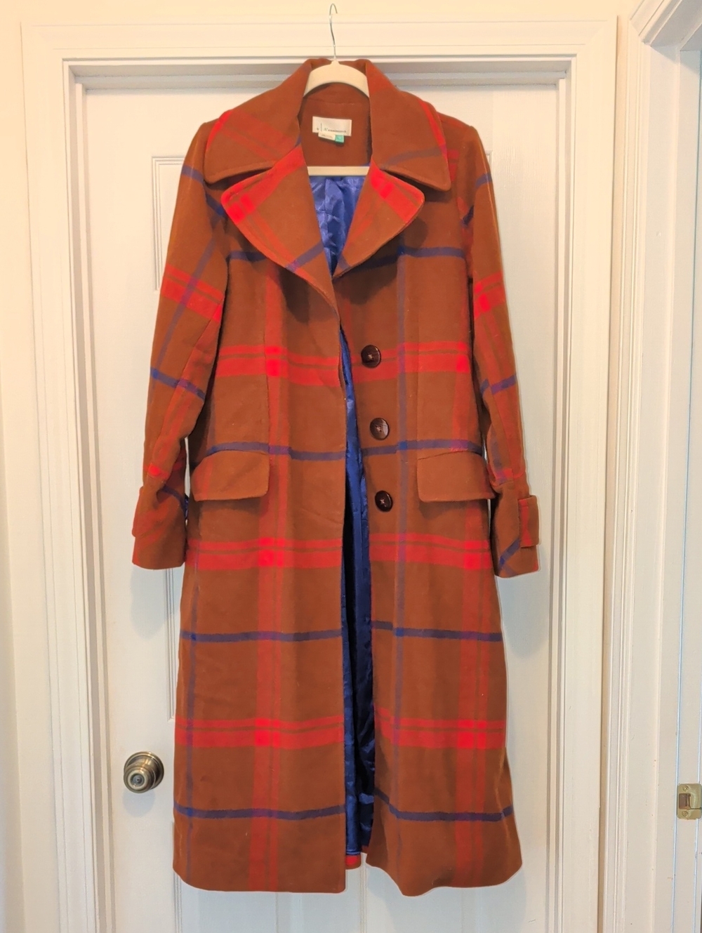 Anthropologie Brown Plaid Wool Coat
